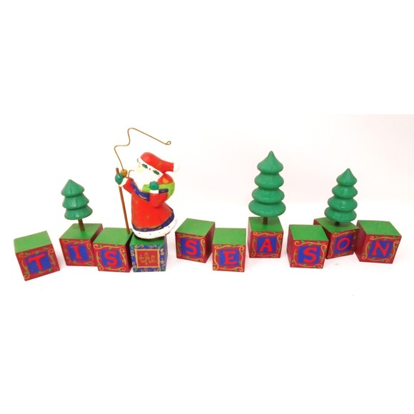 Midwest Importers All Wood "Tis the Season" Santa & Wooden Blocks #13737-6 - Picture 1 of 15